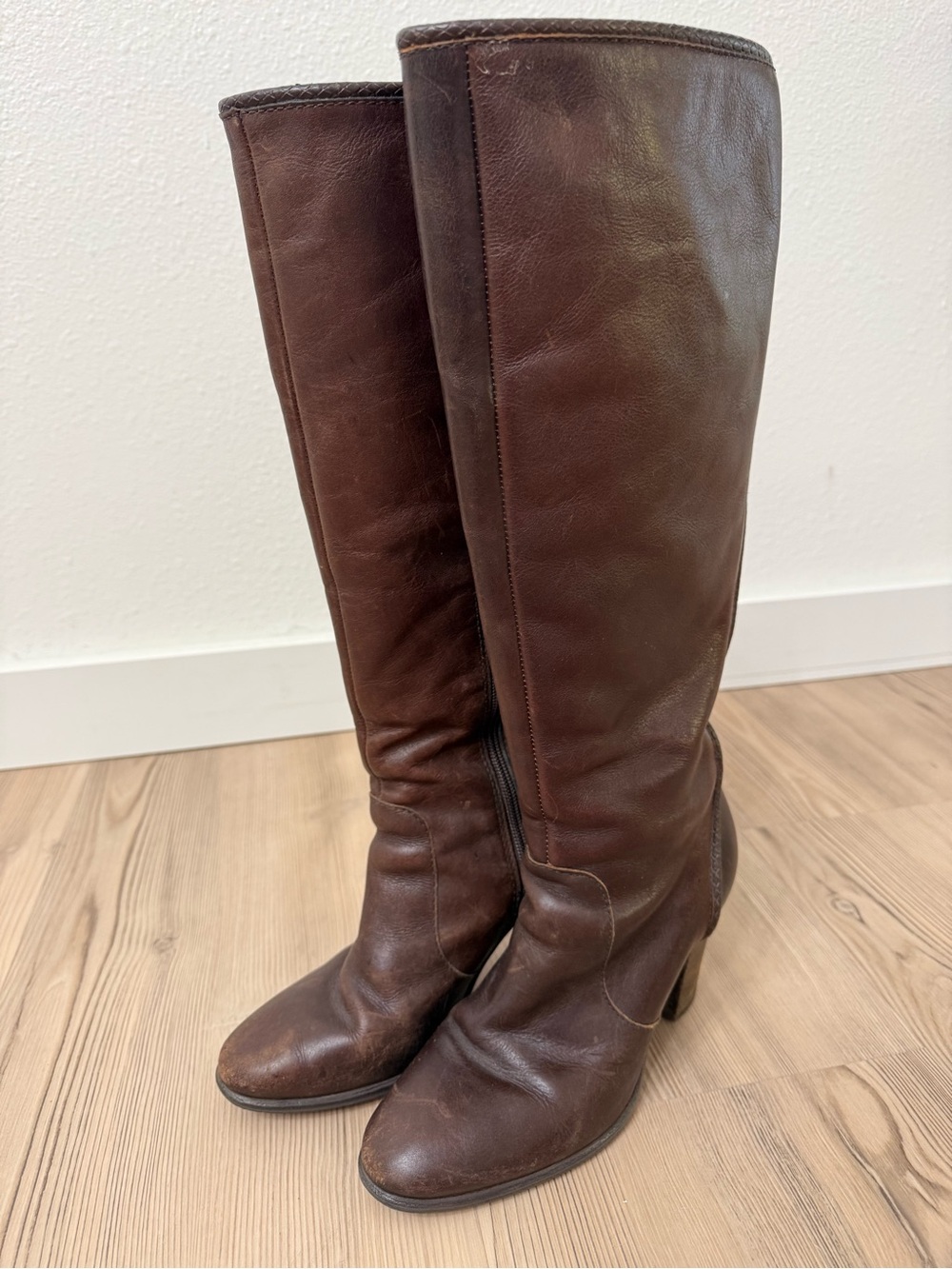Vince Camuto Dark Brown Leather Knee-High Heeled Boots